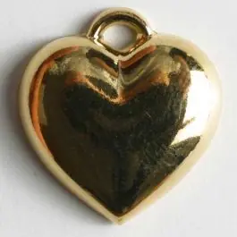 Preiswert Herzknopf, Kunststoff metallisiert, glänzend mit eingearbeiter Öse – Größe: 20mm – Farbe: gold