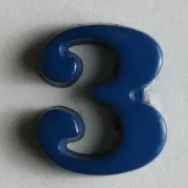 Zahlenknopf 3 – Größe: 11mm – Farbe: blau Kostenloser Versand
