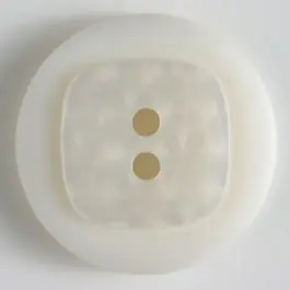 Abverkauf Polyesterknopf, mit quadratischer Erhöhung um 2 Knopflöcher – Größe: 25mm – Farbe: weiß