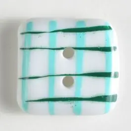 Kunststoffknopf, quadratisch, mit malerisch aufgebrachtem Karomuster – Größe: 23mm – Farbe: grün Neu