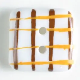 Kunststoffknopf, quadratisch, mit malerisch aufgebrachtem Karomuster – Größe: 20mm – Farbe: orange Jetzt Bestellen