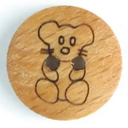 Holzknopf mit sitzendem Teddybär, 2-Loch – Größe: 15mm – Farbe: braun Direkt Vom Hersteller