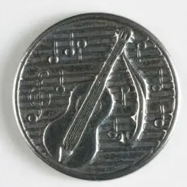 Vollmetallknopf mit Gitarre, Musiknoten und Notenschlüssel – Größe: 14mm – Farbe: altsilber Handgefertigt