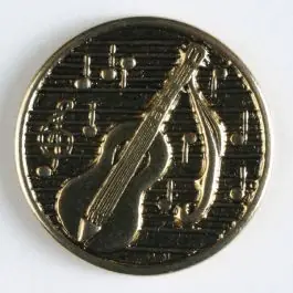Vollmetallknopf mit Gitarre, Musiknoten und Notenschlüssel – Größe: 14mm – Farbe: altgold Preisknaller