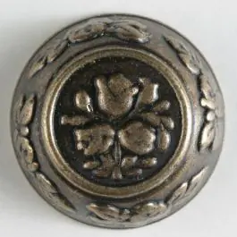 Sonderaktion Vollmetallknopf, florale Motive sowohl im Innen- und Außenbereich, mit Öse – Größe: 25mm – Farbe: altmessing