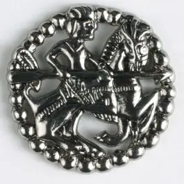 Vollmetallknopf in antikem Stil mit bewaffnetem Reiter zu Pferd und Öse – Größe: 23mm – Farbe: altsilber Direktkauf