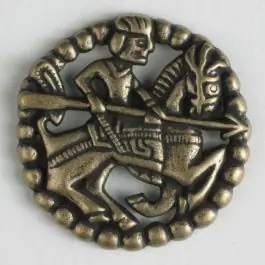 Vollmetallknopf in antikem Stil mit bewaffnetem Reiter zu Pferd und Öse – Größe: 35mm – Farbe: altmessing Super-Preis