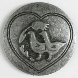 Vollmetallknopf mit glücklichen Enten in eingefrästem Herz, mit Öse – Größe: 25mm – Farbe: altzinn Versand Am Gleichen Tag