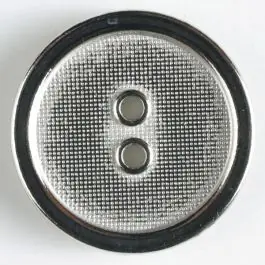 Heute Kaufen Vollmetallknopf mit schmalem schwarzen Rand, Oberfläche durchscheinend mit kleinen Bläschen und 2 Löchern – Größe: 18mm – Farbe: silber