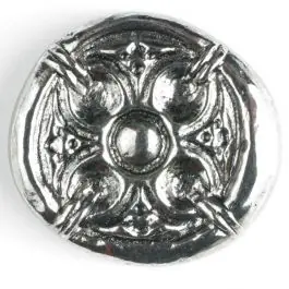 Vollmetallknopf, antik anmutendes reliefartiges Motiv mit Öse – Größe: 30mm – Farbe: altsilber Highlight