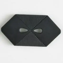 Markenprodukt Kunststoffknopf langgezogenes Sechseck mit 2 tropfenförmigen Löchern – Größe: 38mm – Farbe: schwarz