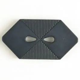 Mengenrabatt Kunststoffknopf langgezogenes Sechseck mit 2 tropfenförmigen Löchern – Größe: 38mm – Farbe: marineblau