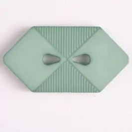 Schnäppchen Kunststoffknopf langgezogenes Sechseck mit 2 tropfenförmigen Löchern – Größe: 25mm – Farbe: grün