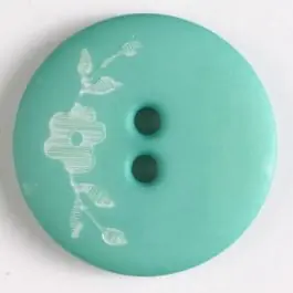 Kunststoffknopf mit Blumendekor auf einer Seite mit 2 Löchern – Größe: 23mm – Farbe: grün Neuheit