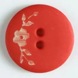 Kunststoffknopf mit Blumendekor auf einer Seite mit 2 Löchern – Größe: 18mm – Farbe: rot Sonderaktion