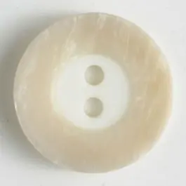 Polyesterknopf mit breitem, strukturiertem farbigem Rand mit 2 Löchern im weißen Kreis – Größe: 18mm – Farbe: beige Neuheit