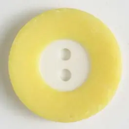 Polyesterknopf mit breitem, strukturiertem farbigem Rand mit 2 Löchern im weißen Kreis – Größe: 15mm – Farbe: gelb Großhandel