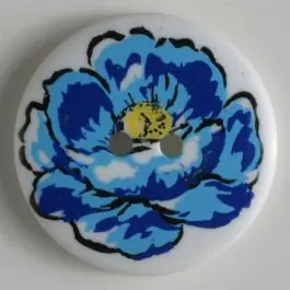 Polyamidknopf rund, mit Rosenblüte bedruckt, 2-loch – Größe: 34mm – Farbe: weiss Begrenztes Angebot