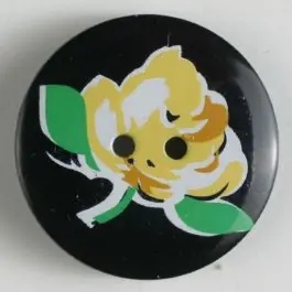 Polyamidknopf rund, mit Rosenknospe bedruckt, 2-loch – Größe: 25mm – Farbe: schwarz Knallerangebot