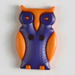 Rabatt Kinderknopf schlaue Eule mit 2 Löchern – Größe: 25mm – Farbe: lila