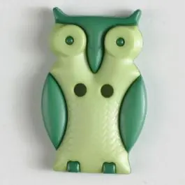 Gratis Versand Kinderknopf schlaue Eule mit 2 Löchern – Größe: 25mm – Farbe: grün