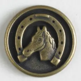 Metallknopf Pferdekopf / Hufeisen mit Öse – Größe: 15mm – Farbe: altmessing Im Trend