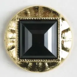 Zweiteiliger Knopf mit quadratischer, angeschrägter Einlage, goldumrandet mit Öse – Größe: 18mm – Farbe: schwarz Original