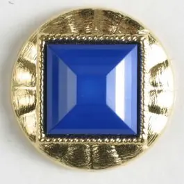 Neu Zweiteiliger Knopf mit quadratischer, angeschrägter Einlage, goldumrandet mit Öse – Größe: 18mm – Farbe: blau