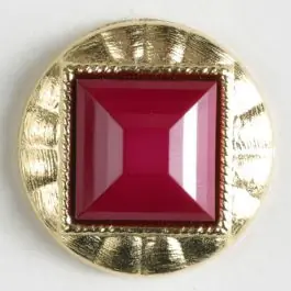 Heute Kaufen Zweiteiliger Knopf mit quadratischer, angeschrägter Einlage, goldumrandet mit Öse – Größe: 18mm – Farbe: weinrot