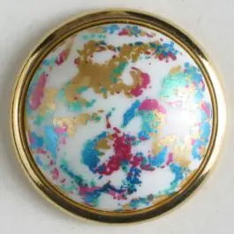 Preiswert Zweiteiliger Knopf mit interessantem Muster und Goldrand mit Öse – Größe: 13mm – Farbe: weiss