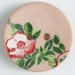 Gratis Versand Polyamidknopf mit wunderschönem Rosendekor bedruckt, 2 Loch – Größe: 23mm – Farbe: pink