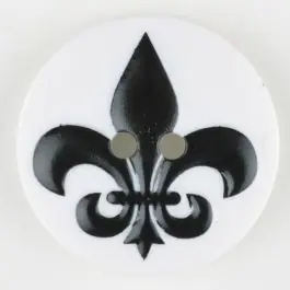 Jetzt Bestellen Polyamidknopf Fleur de Lis, bedruckt, 2-loch – Größe: 30mm – Farbe: schwarz