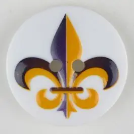 Polyamidknopf Fleur de Lis, bedruckt, 2-loch – Größe: 30mm – Farbe: lila Finale Aktion