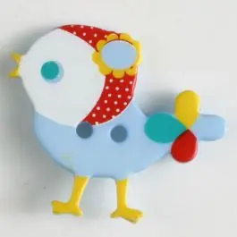 Kinderknopf bunter Vogel, bedruckt, 2-loch – Größe: 25mm – Farbe: blau Exklusiv