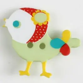 Kinderknopf bunter Vogel, bedruckt, 2-loch – Größe: 25mm – Farbe: grün Saisonangebot