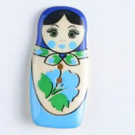 Schneller Versand Polyamidknopf, Babuschka, bedruckt, 2-loch – Größe: 40mm – Farbe: blau