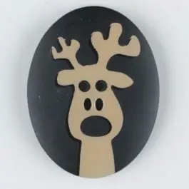 Polyamidknopf oval mit aufgedruckten Elch – Größe: 30mm – Farbe: schwarz Direktkauf