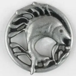 Highlight Vollmetallknopf, Nicky Epstein – Fisch, Öse – Größe: 25mm – Farbe: altzinn – Art.Nr. 390303