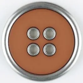 Gleich Bestellen Zweiteiliger Vollmetall-Polyamidknopf mit schmalem silbernen Rand, rund, 4 loch – Größe: 20mm – Farbe: braun – Art.Nr. 320650
