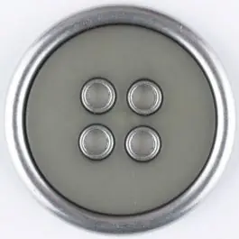 Zweiteiliger Vollmetall-Polyamidknopf mit schmalem silbernen Rand, rund, 4 loch – Größe: 20mm – Farbe: braun – Art.Nr. 320651 Preis Gesenkt