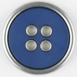 Sofort Bestellen Zweiteiliger Vollmetall-Polyamidknopf mit schmalem silbernem Rand, rund, 4 loch – Größe: 30mm – Farbe: blau – Art.Nr. 370735