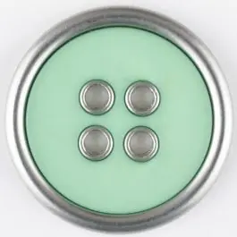 Versand Am Gleichen Tag Zweiteiliger Vollmetall-Polyamidknopf mit schmalem silbernen Rand, rund, 4 loch – Größe: 25mm – Farbe: grün – Art.Nr. 341177