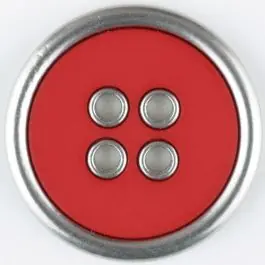 Zweiteiliger Vollmetall-Polyamidknopf mit schmalem silbernen Rand, rund, 4 loch – Größe: 25mm – Farbe: rot – Art.Nr. 341178 Handgefertigt