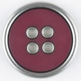 Preiswert Zweiteiliger Vollmetall-Polyamidknopf mit schmalem silbernen Rand, rund, 4 loch – Größe: 20mm – Farbe: weinrot – Art.Nr. 320656