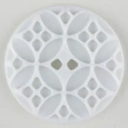 Polyamidknopf mit rautenförmigen Ornamenten, rund, 2 loch – Größe: 28mm – Farbe: weiß – Art.Nr. 331045 Hochwertig