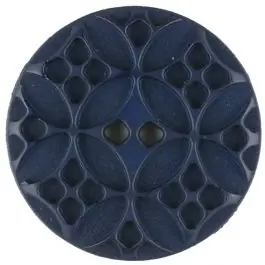 Polyamidknopf mit rautenförmigen Ornamenten, rund, 2 loch – Größe: 28mm – Farbe: blau – Art.Nr. 336715 Preiswert
