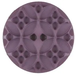 Polyamidknopf mit rautenförmigen Ornamenten, rund, 2 loch – Größe: 28mm – Farbe: lila – Art.Nr. 336716 Zertifiziert