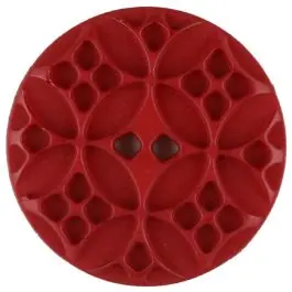 Markenprodukt Polyamidknopf mit rautenförmigen Ornamenten, rund, 2 loch – Größe: 28mm – Farbe: rot – Art.Nr. 336719