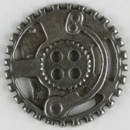 Steampunk Knopf Zahnrad mit 4 Löchern – Größe: 23mm – Farbe: mattsilber – Art.Nr. 331077 Gratis Versand