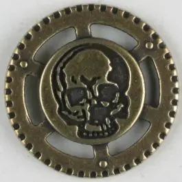 Original Steampunk Knopf Totenkopf mit Öse – Größe: 30mm – Farbe: altmessing – Art.Nr. 370776